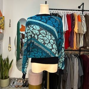 Blue Floral Patterned Women's Sweater